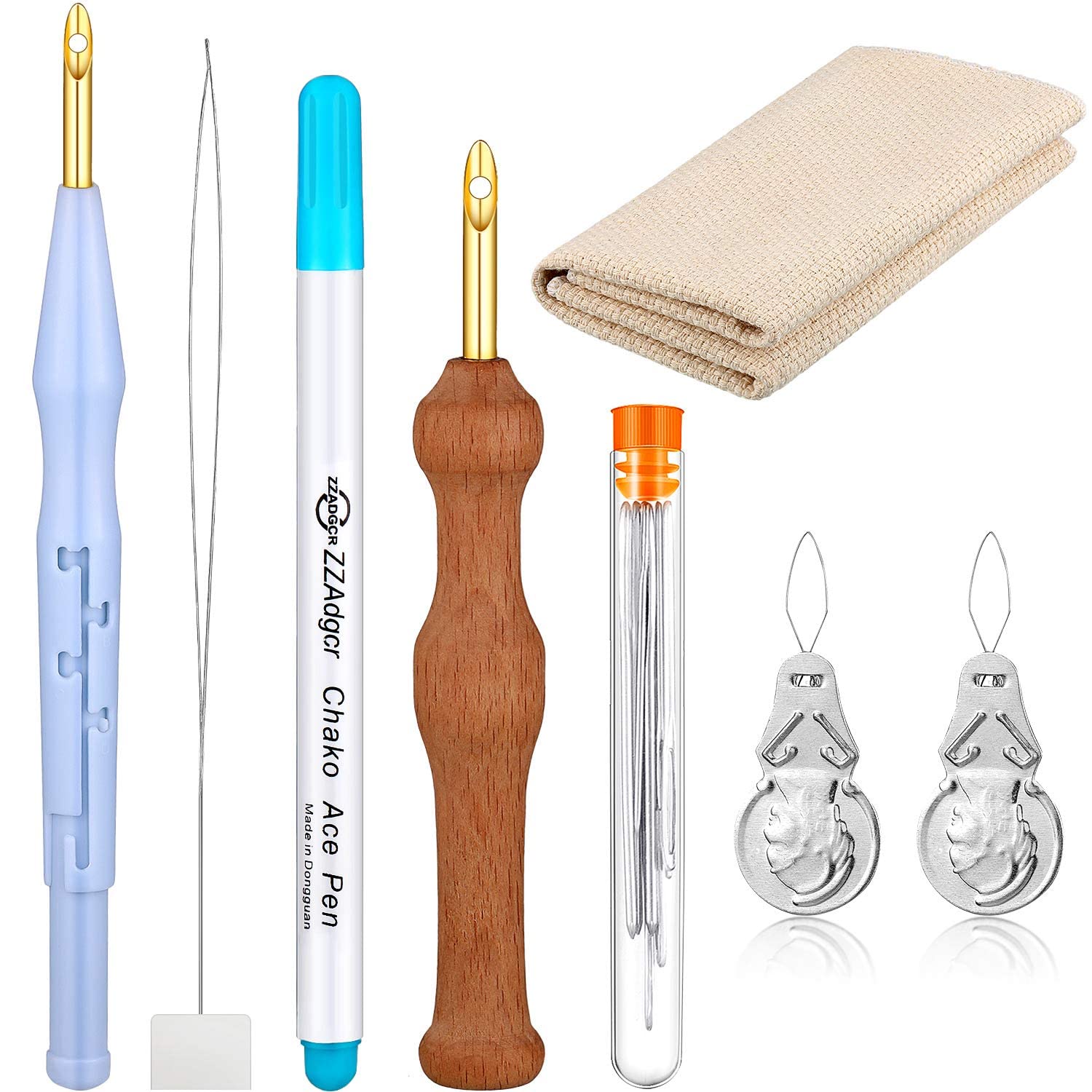 HASTHIP 17 Pieces Fullset Punch Needle Embroidery Starter Kits Rug Punch Needle Tool Threader Fabric Embroidery Hoop Yarn Punch Needle for Beginner HASTHIP 17 Pieces Fullset Punch Needle Embroidery Starter Kits Rug Punch Needle Tool Threader Fabric Embroidery Hoop Yarn Punch Needle for Beginner